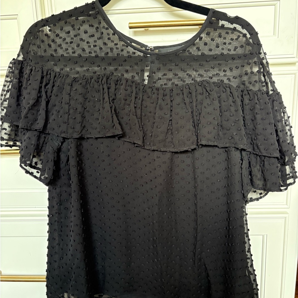 J. Crew Black Silk Swiss Dot Ruffle Blouse